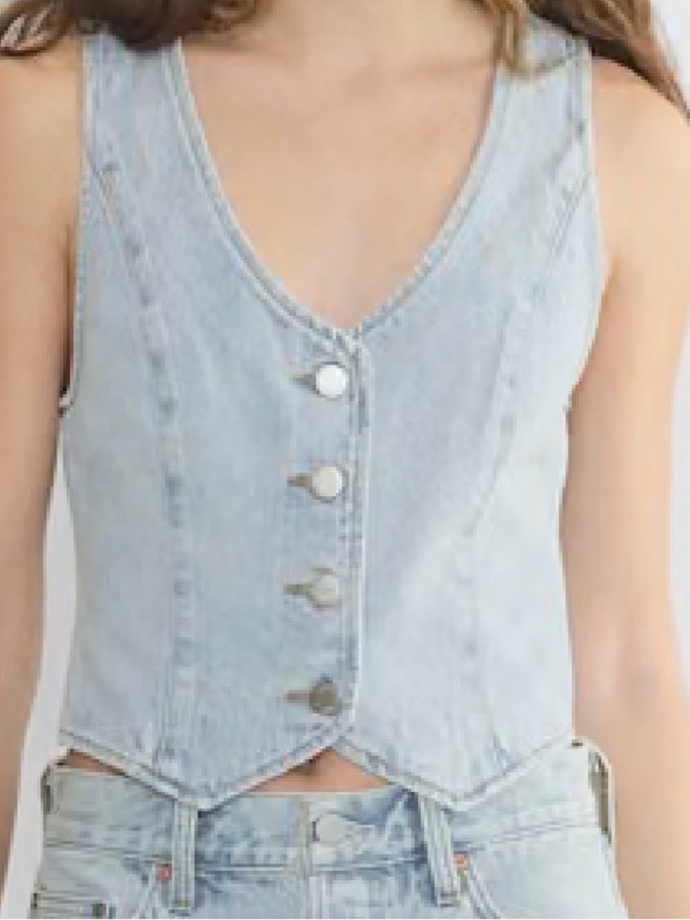 Aritzia Light Wash Denim Button-Front Crop Vest